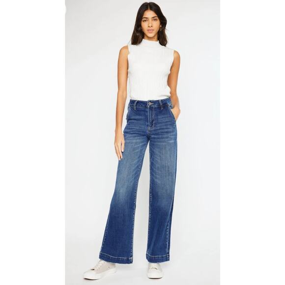 KanCan Celine Ultra High Rise Wide Leg Jeans Medium Stone Wash Size 29 - Picture 1 of 12